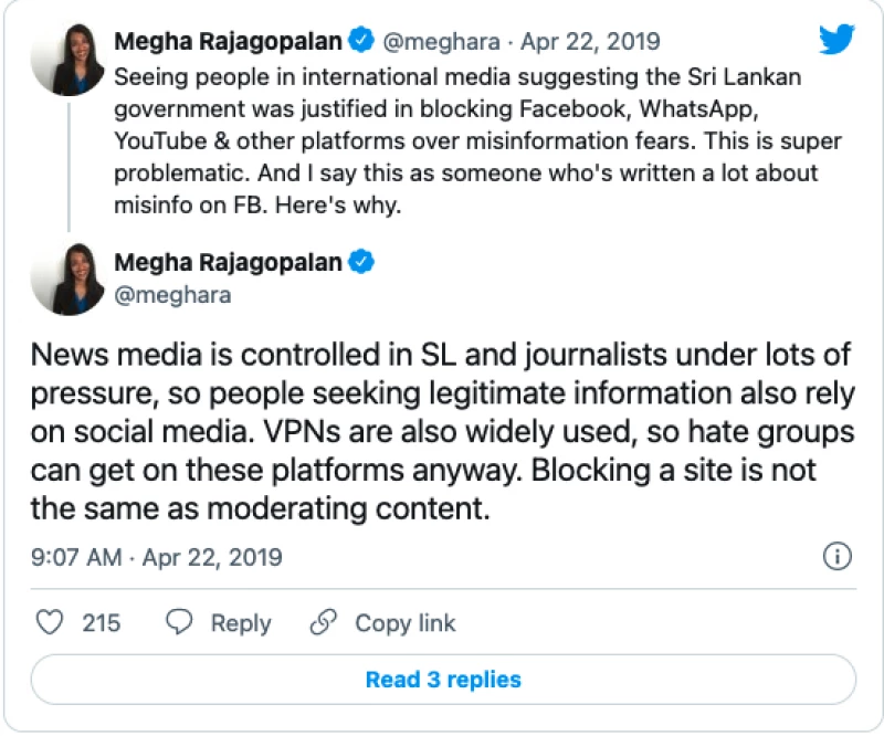 Screenshot of Megha Rajagopalan tweet.