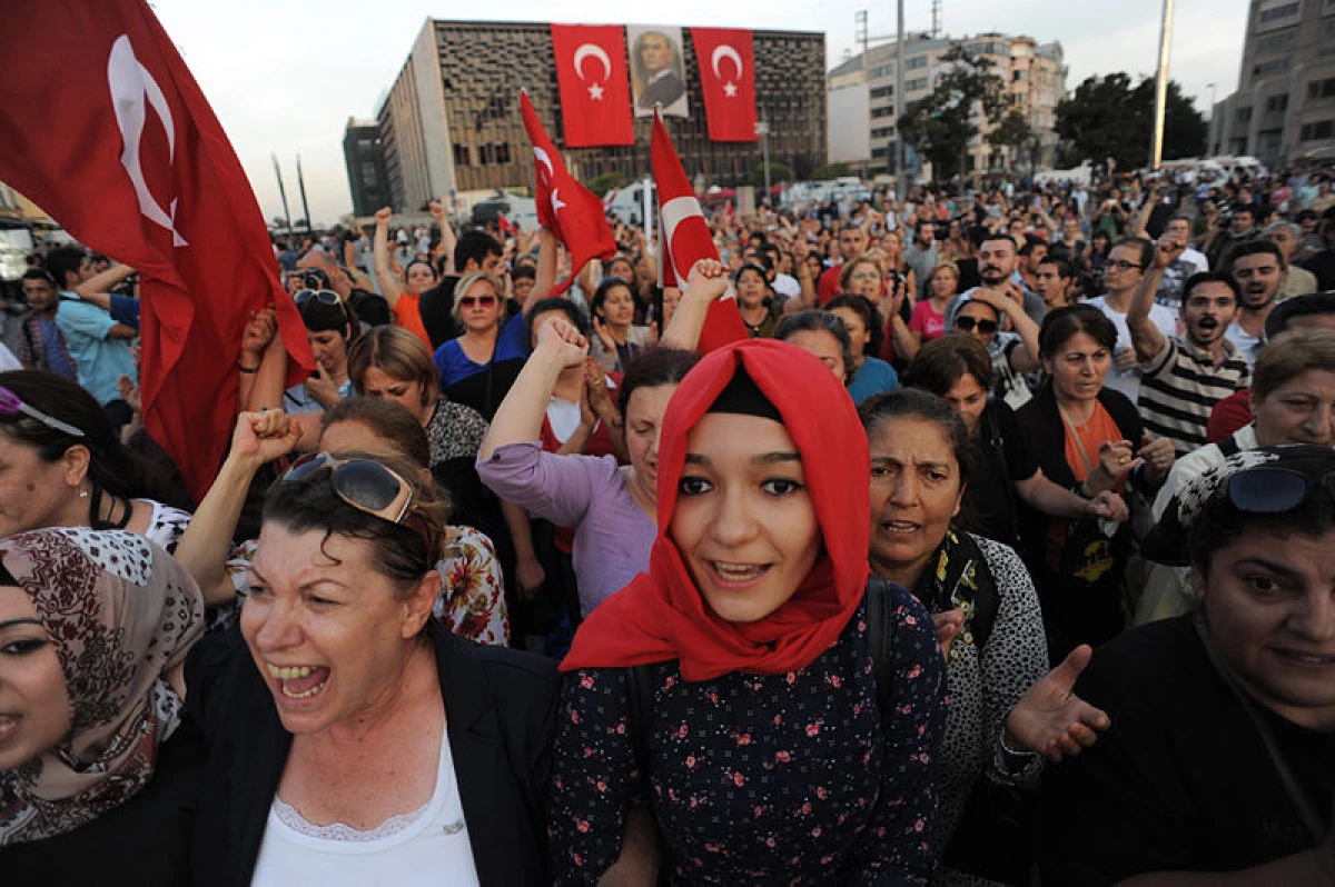 A group of protestors at the Taksim Square peaceful protests in Turkey.