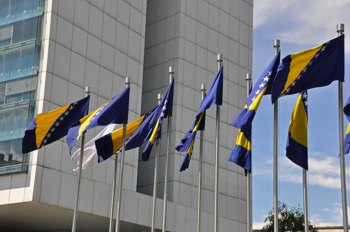 A series of Bosnian and Herzegovinian flags.