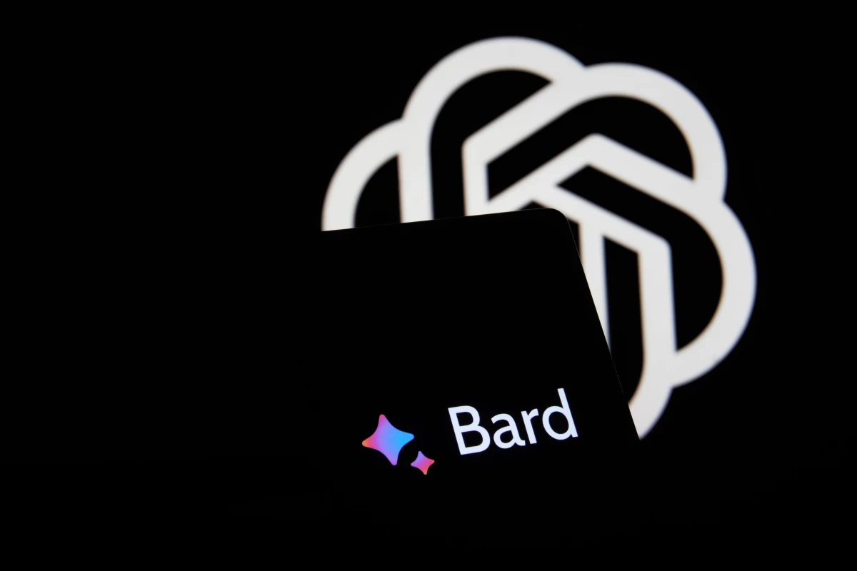 Photo of Bard and ChatGPT logos.