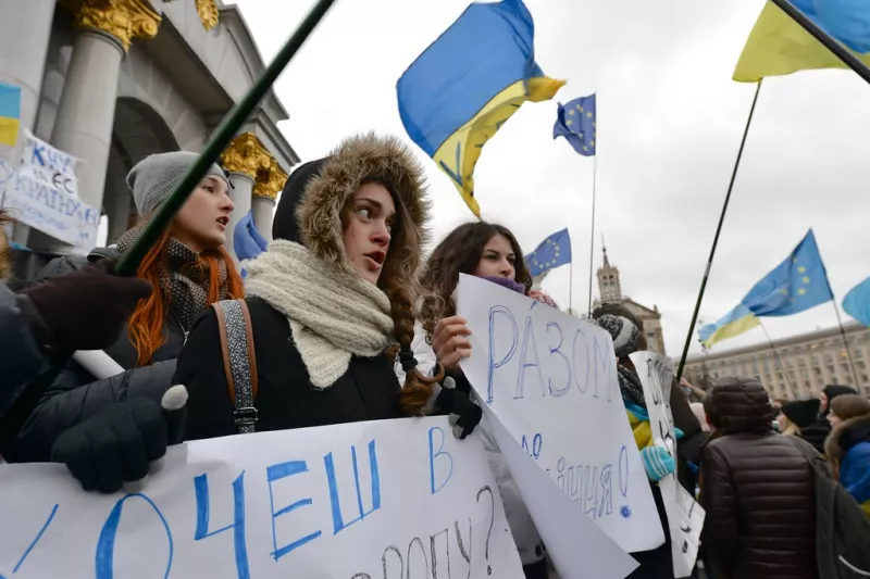 A group of protestors at the Euromaidan protest.